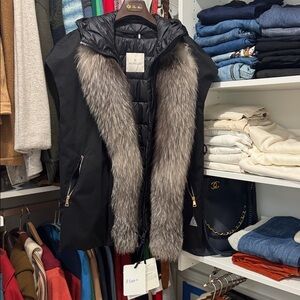 Moncler Women's Black Puffer Coat with Gray fox Fur Trim